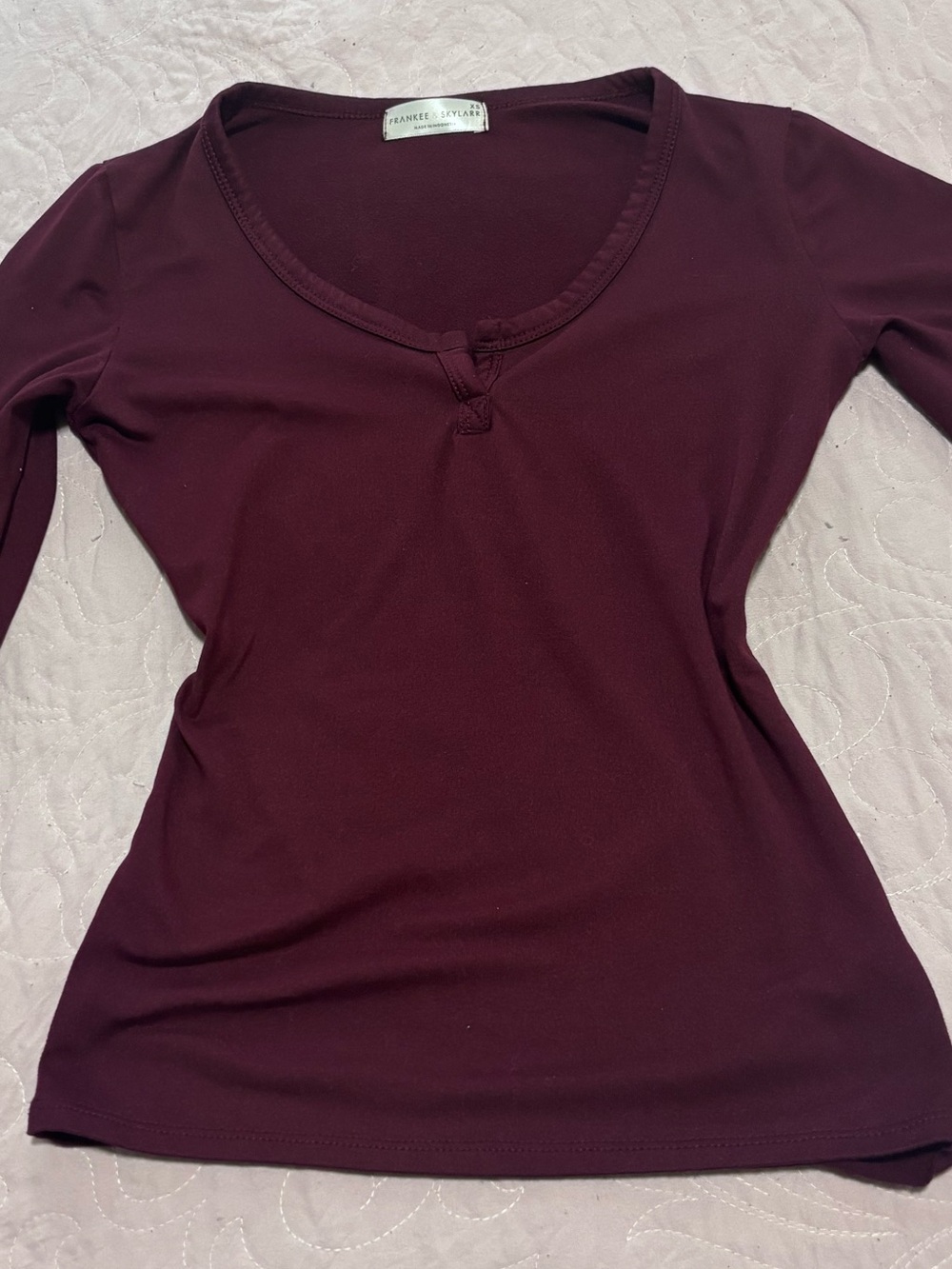 Long Sleeve V-Neck Top in Deep Burgundy